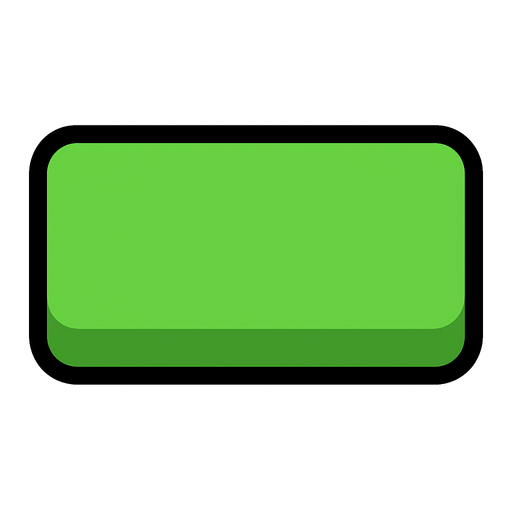 green rectangle-shaped pressable button.
In-Game asset.  2d.  High contrast.  No shadows