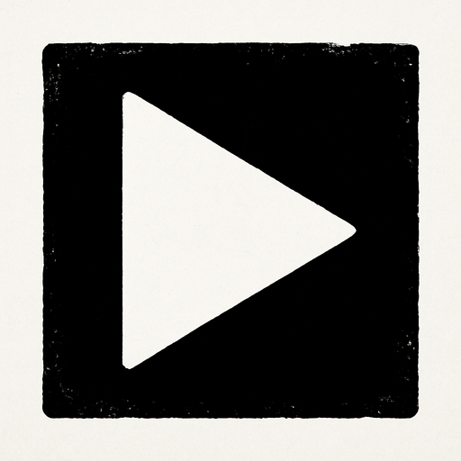 Un simbolo de continuar sin letras, como un triangulo.
In-Game asset.  2d.  High contrast.  No shadows