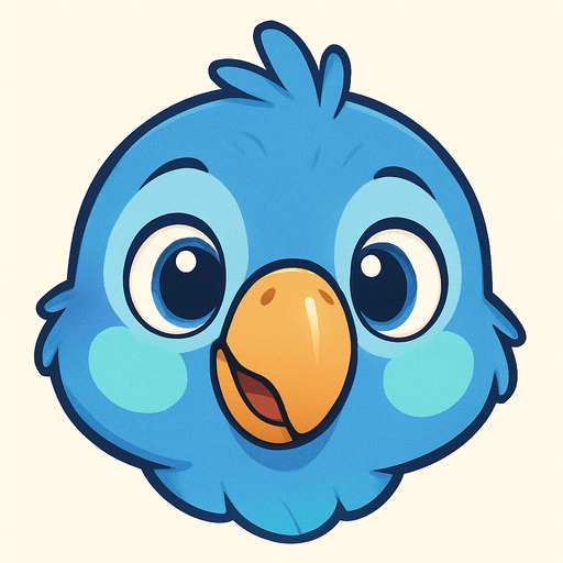 Blue cartoon baby parrot face.