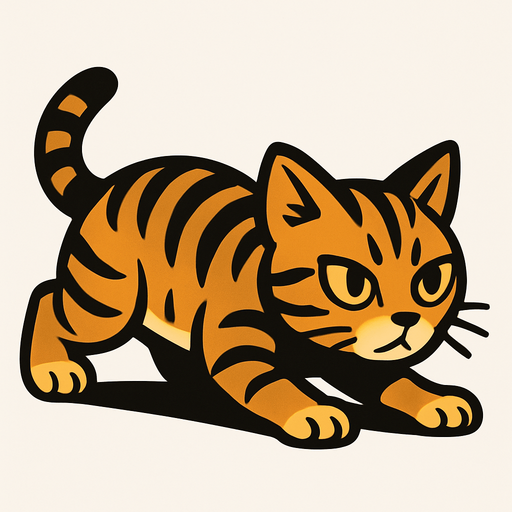 A tabby cat crawling.
In-Game asset.  2d.  High contrast.  No shadows