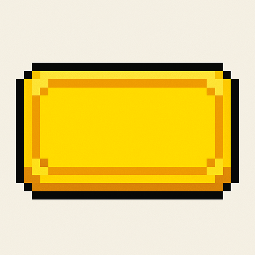 A yellow pixelart rectangle button..
In-Game asset.  2d.  High contrast.  No shadows