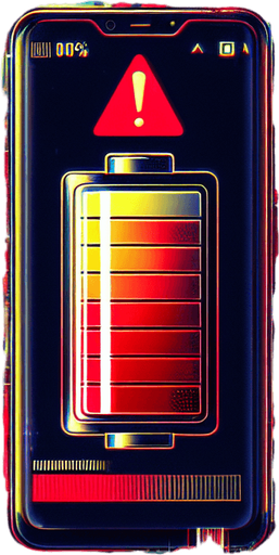 A background for a game over screen, depicting a mobile phone UI with a depleted battery at 0%. The screen features bold red and yellow colors, creating a sense of urgency and tension. A large, flashing battery icon with a red '0%' and a warning triangle is prominently displayed. The UI includes glitch effects, cracks, or distortion to suggest the phone has been overcharged and malfunctioned. The background is filled with subtle warning messages and symbols in red and yellow tones, enhancing the dramatic and high-stakes atmosphere.
Single Game Texture. In-Game asset. 2d. Blank background. High contrast. No shadows.