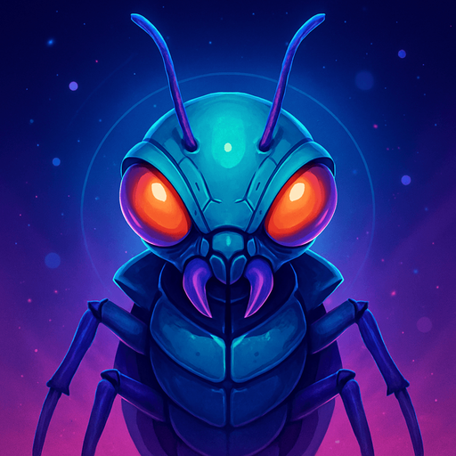Front-facing icon, Fullscreen modern App Store art style with futuristic medium alien bug
, 16:9, high definition.  No text captions!