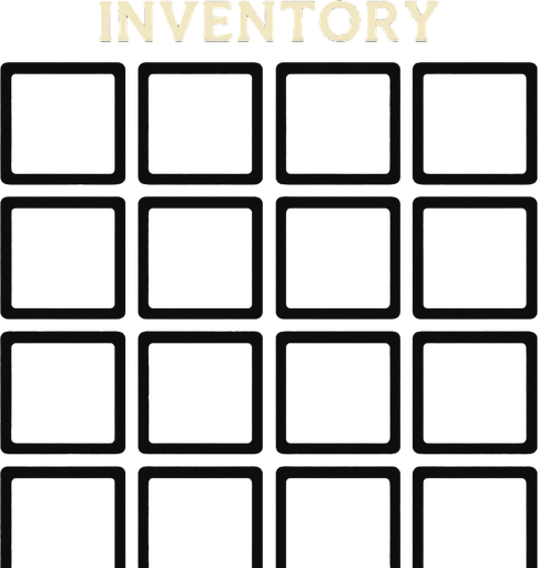 içinde yazı olmayan, kenarlında boşluk olmayan 15 adet bölmeden oluşan bir inventory.
In-Game asset.  2d.  High contrast.  No shadows