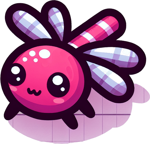 Kawaii 3d dragon fly cute deep pink and bluish.
Single Game Texture. In-Game asset. 2d. Blank background. High contrast. No shadows.