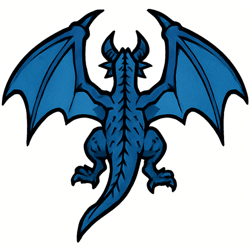 blue flyng wyvern dragon back view.
In-Game asset.  2d.  High contrast.  No shadows