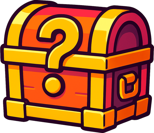 Üzerinde soru işaresi olan renkli sandık.
In-Game asset.  2d.  High contrast.  No shadows