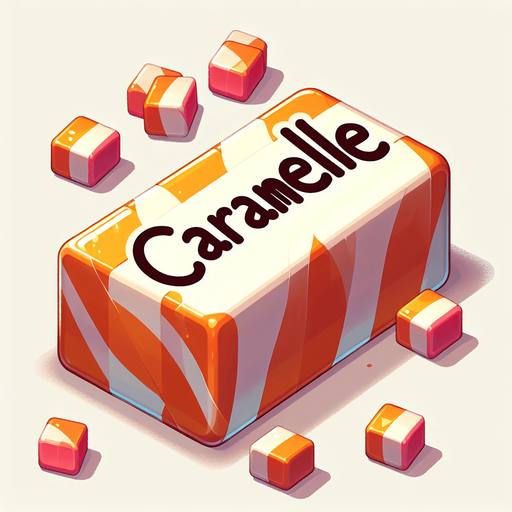 scritta caramelle.
Single Game Texture. In-Game asset. 2d. Blank background. High contrast. No shadows.
