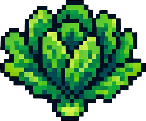 Una planta de lechuga en pixel art en el aire.
In-Game asset.  2d.  High contrast.  No shadows