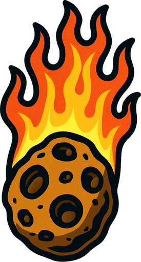 Meteorito llendo hacia abajo con el fuego arriba.
In-Game asset.  2d.  High contrast.  No shadows
