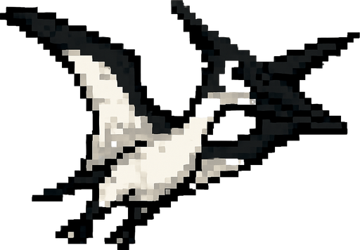 beyaz siyah uçan dinazor kuş.
In-Game asset.  No shadows. pixel