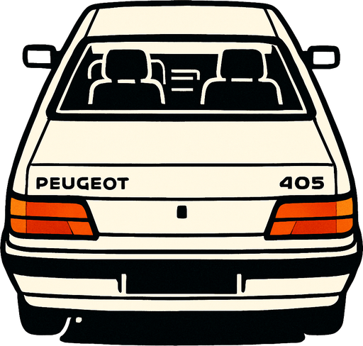 Beyaz Peugeot 405 arkasi ama yukaridan.
In-Game asset.  2d.  High contrast.  No shadows
