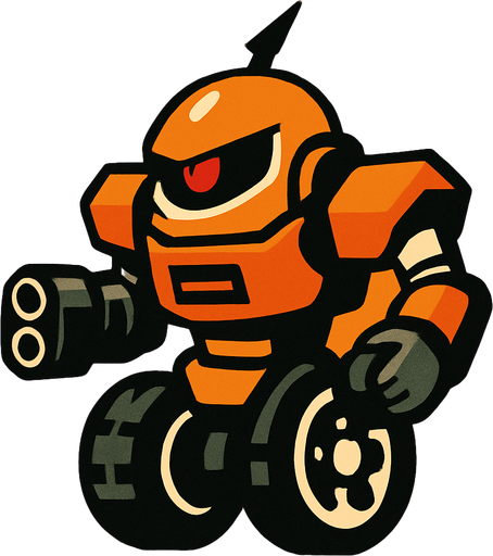 A robot enemy that travels on wheels.
In-Game asset.  2d.  High contrast.  No shadows