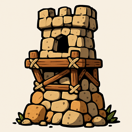 Taş devri Kule.
In-Game asset.  2d.  High contrast.  No shadows