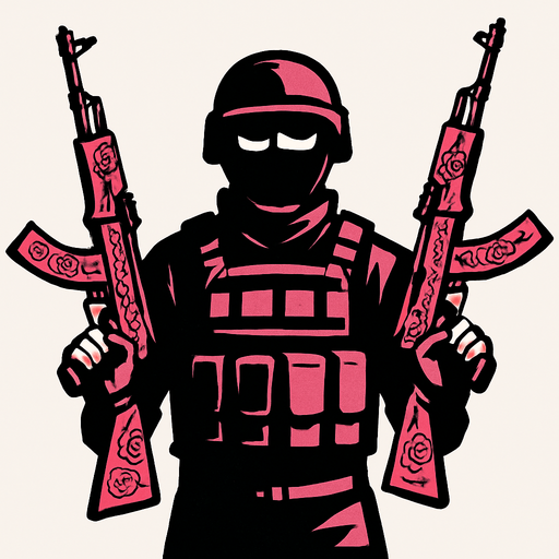 soldier with 2 kate ak47 in his hand.
In-Game asset.  2d.  High contrast.  No shadows