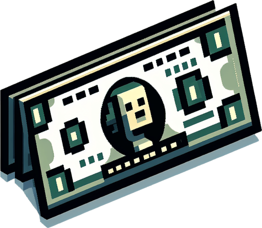 dollar,cartoon,2d,blank background.
Single Game Texture.  In-Game asset.  2d.  Blank background.  High contrast.  No shadows