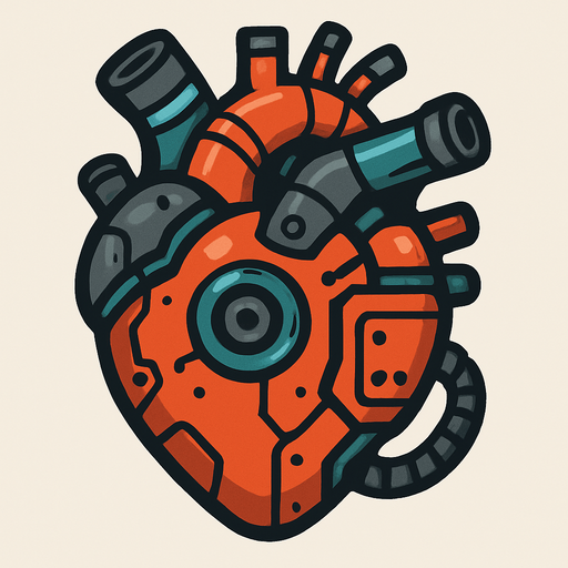 a robotic heart.
In-Game asset.  2d.  High contrast.  No shadows