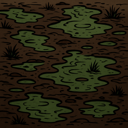 A muddy swamp ground.
In-Game asset.  2d.  High contrast.  No shadows