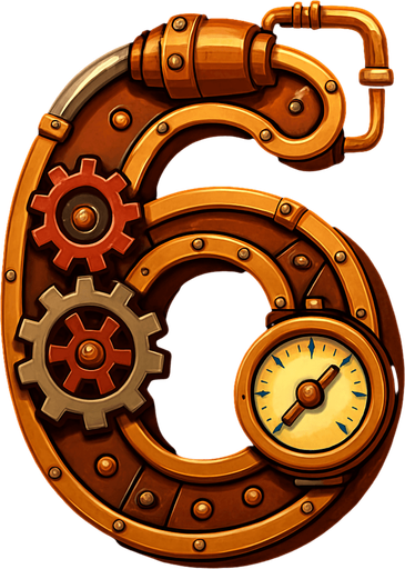 numero 6 en estilo steampunk.
In-Game asset.  2d.  High contrast.  No shadows