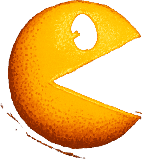 Pacman.
In-Game asset.  2d.  High contrast. shadows. Outline. Pixilated