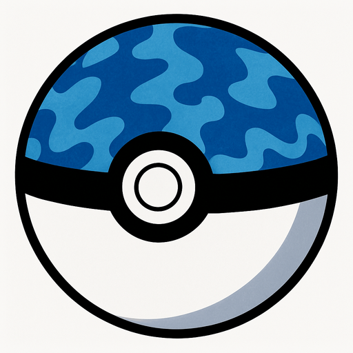 PATTERNED BLUE
POKEMON WITH BLACK COVER AROUND THE BALL.
In-Game asset.  2d.  High contrast.  No shadows
