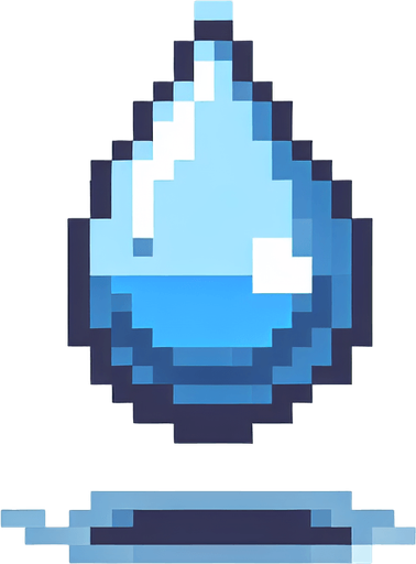 8 bit water droplet no shadows.
Single Game Texture. In-Game asset. 2d. Blank background. High contrast. No shadows.