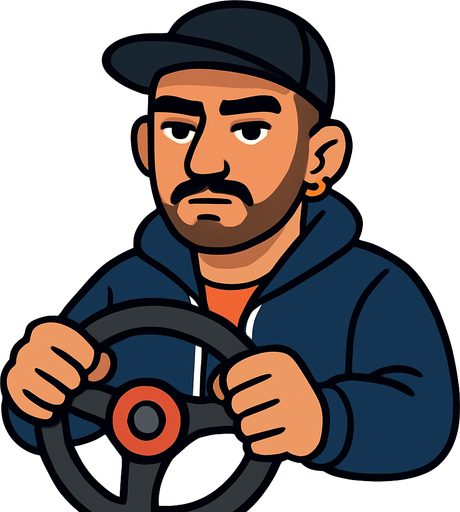 Turkish roadmen, holding steerwheel in the car 

2d.  No shadows. In game usage, no background