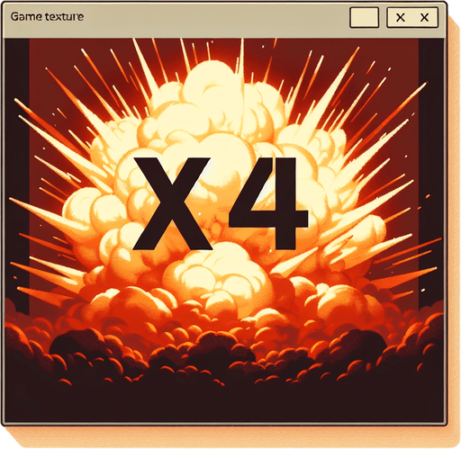 爆炸，里面有“X64”的字样,暖色调.
Single Game Texture. In-Game asset. 2d. Blank background. High contrast. No shadows.