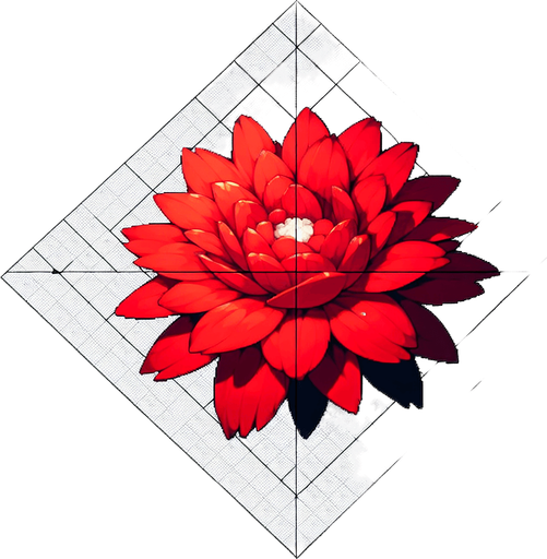 red flower.
Single Game Texture.  In-Game asset.  2d.  Blank background.  High contrast.  No shadows