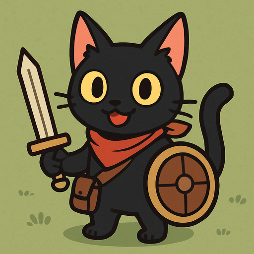 friendly black cat. rpg. 2d. no shadows.