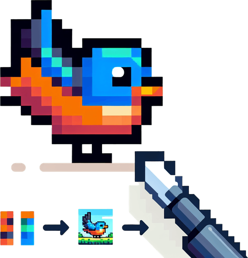 a pixel flappy bird.
Single Game Texture. In-Game asset. 2d. Blank background. High contrast. No shadows.