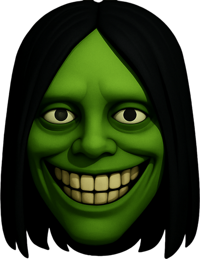 3D Scary face meme samara have green face. only face. normal eyes no so opened. smile
In-Game asset.  High contrast.  3D. No shadows. only face