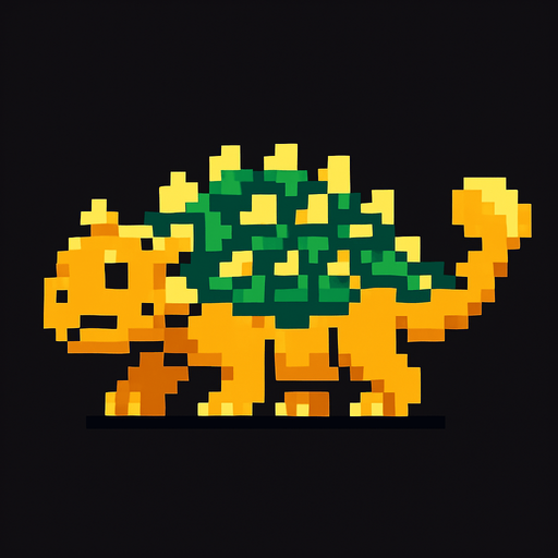 Make it 8 bit style dinosaur Ankylosaurus cartoon character.
In-Game asset.  High contrast.  No shadows