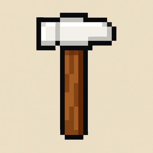 martillo, pixel art, mango marrón, cabeza blanca, mazo de construcción.
In-Game asset.  2d.  High contrast.  No shadows