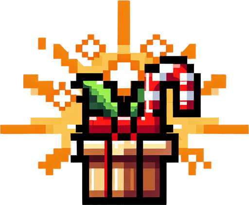 pixelart. chistmas present. powerup. game art Single Game Texture. In-Game asset. 2d. Blank background. High contrast. No shadows.