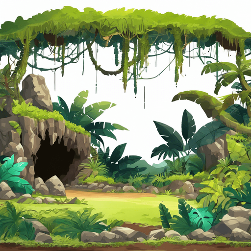 A road in a jungle with a cave nearby