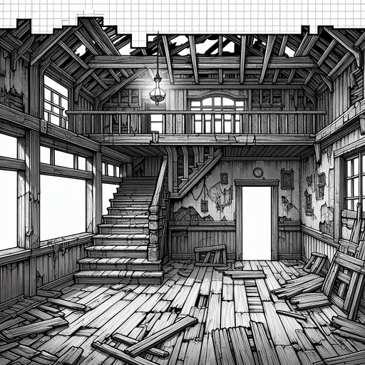 Spooky abandoned house interior
Single Game Texture. In-Game asset. 2d. Blank background. High contrast. No shadows.