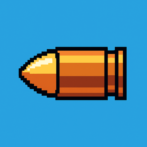 pixel art bullet.
In-Game asset.  High contrast.  No shadows