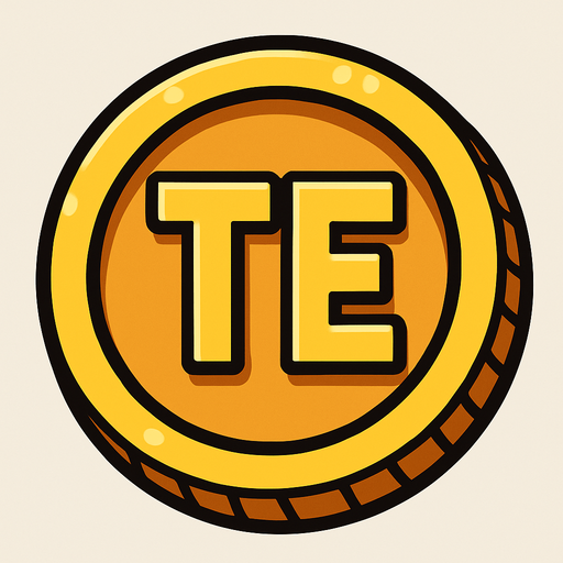 içinde TE yazan coin.
In-Game asset.  2d.  High contrast.  No shadows