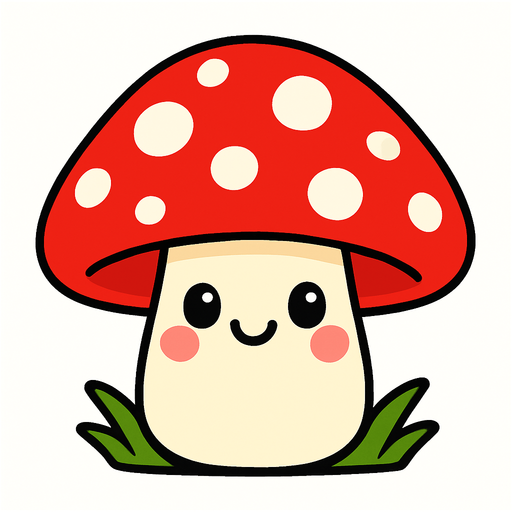 sevimli güzel bir kırmızı ve benekli mantar çiz.
2d.  High contrast.  No shadows