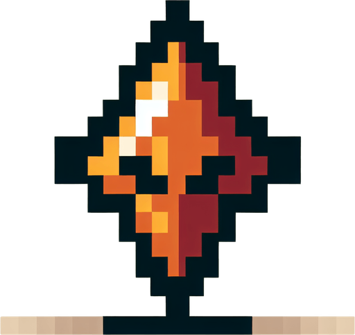 8-bit pixelated triangle pick.
Single Game Texture. In-Game asset. 2d. Blank background. High contrast. No shadows.