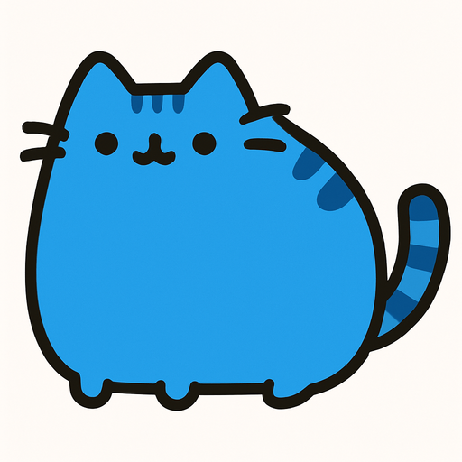 a blue cat Pusheen style.
In-Game asset.  2d.  High contrast.  No shadows