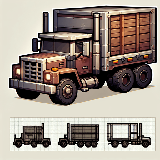 create a truck.
Single Game Texture.  In-Game asset.  2d.  Blank background.  High contrast.  No shadows