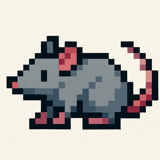 Make a pixilated rat facing left.
In-Game asset.  2d.  High contrast.  No shadows