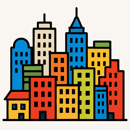 şehir resmi binalar.
In-Game asset.  2d.  High contrast.  No shadows