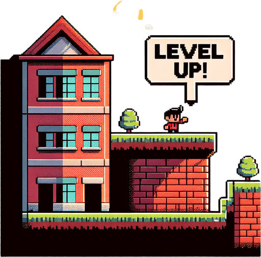 cartoon. 8bit. messsage:

Level Up!.
Single Game Texture. In-Game asset. 2d. Blank background. High contrast. No shadows.