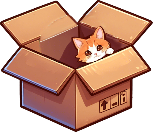cute Chibi ginger cat look from the box into the camera. Cheeky, happy.