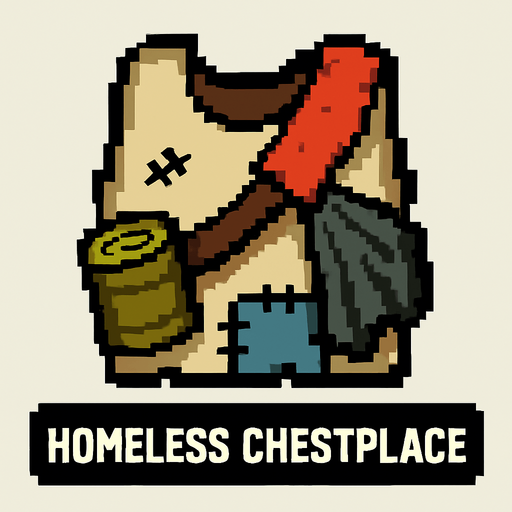 HOMELESS CHESTPLACE PIXEL.
In-Game asset.  2d.  High contrast.  No shadows