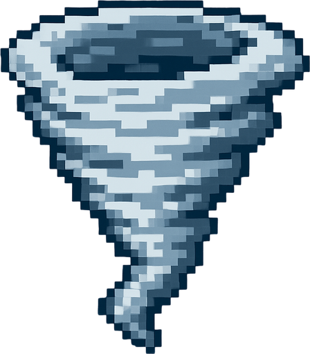 Creame un tornado pixelar en un fondo azul, para elimianrlo despues.
In-Game asset.  2d.  High contrast.  No shadows