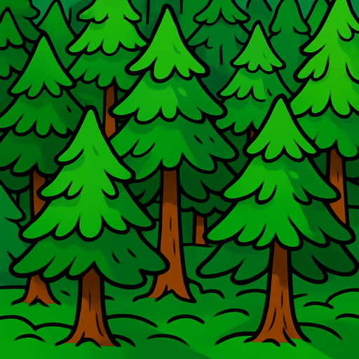 יער מלא בעצים.
In-Game asset.  2d.  High contrast.  No shadows